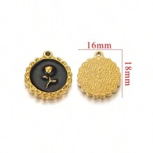 5 Stück 304 Edelstahl 18 Karat vergoldete Emaille Öltropfen Rose Tulpe runde asymmetrische Anhänger Charms, Alltagsschmuck Frauengeschenk DIY Schmuckzubehör Anhänger Charms Valentinstag - Anhänger - Übersicht 13