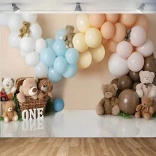 1 pieza Material de fondo fotográfico de paño de temática de cumpleaños de primer año del coche con globos coloridos