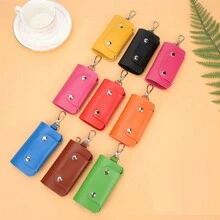 1pc Minimalist PU Leather Key Chain Cover, Compact Multifunctional Car Key Holder, Keychain Accessories Gift - one-size - View 2