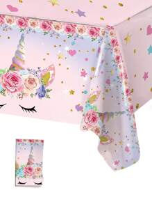 1pc 130*220cm Pink Unicorn Pattern Disposable Tablecloth, Suitable For Parties, Gender Reveal Parties, Birthday Parties, Home Decor, Birthday Decor, Outdoor Picnics, Back To School, Valentine's Day And Other Occasions - Unicorn - View 4