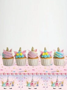 1pc 130*220cm Pink Unicorn Pattern Disposable Tablecloth, Suitable For Parties, Gender Reveal Parties, Birthday Parties, Home Decor, Birthday Decor, Outdoor Picnics, Back To School, Valentine's Day And Other Occasions - Unicorn - View 8