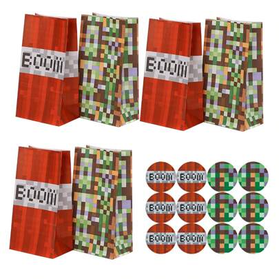 Set de 24 bolsas de papel con tema de juegos para favores de fiesta, que incluye 12 bolsas y 12 pegatinas, para Navidad