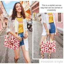 Canvas Tote Bag For Women With Pockets Crossbody Bag Tote Shoulder Handbags Casual Work Bags Everything Tote Bag - 草莓 - 查看 5