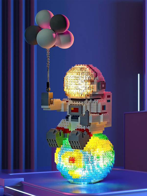 1pc Astronaut Figurine With Built-In Light Bricks 3D Assembly Educational DIY Construction Toy Model, Creative Gift For Space Enthusiasts Room Decoration