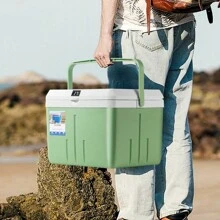 13.5Qt 隔热便携式冷却器防漏冰柜午餐盒硬冷却器带温度显示适用于烧烤、露营、野餐 - 綠色 - 查看 3
