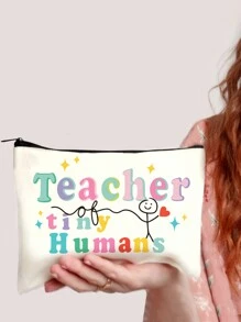 1入組字母帆布手提包、文具袋、鉛筆盒、手拿包、禮物袋，適用於母親、女兒、好友、老師、畢業生、上學必備品、教師節禮物和假日必需品 - 彩色 - 查看 16