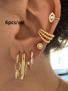 6 Pcs Exquisite 24K Gold Plated Cubic Zirconia Fashion Hoop Earrings For Women Zirconia Stud Earrings Set