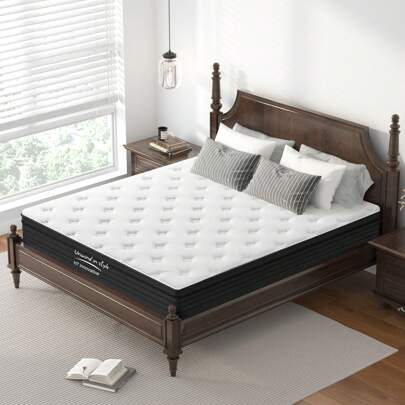 DlandHome 12" Hybrid Mattress With Gel Memory Foam, Individual Pocket Spring Medium Firm Mattress, Twin, Full, Queen, King Bed Mattress In A Box