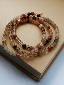 1 Pc Fashionable Natural Stone Small Particle Colored Hair Crystal Multi Loop Bracelet, Suitable For Gift Giving, Comes With A Gift Box And Jewelry Storage Bag. - About 5mm/0.196 Inches - View 4