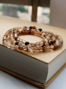 1 Pc Fashionable Natural Stone Small Particle Colored Hair Crystal Multi Loop Bracelet, Suitable For Gift Giving, Comes With A Gift Box And Jewelry Storage Bag. - About 5mm/0.196 Inches - View 5