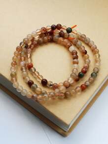 1 Pc Fashionable Natural Stone Small Particle Colored Hair Crystal Multi Loop Bracelet, Suitable For Gift Giving, Comes With A Gift Box And Jewelry Storage Bag. - About 5mm/0.196 Inches - View 3