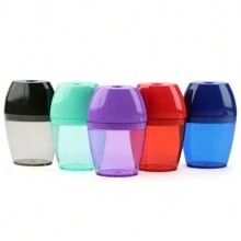 5pcs Candy Colored Hand-Held Stationery Pencil Sharpener With Simple And Clean Shape And Trash Bin Back To School - Random 5pcs Barrel - View 1