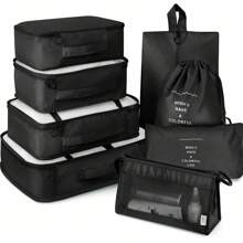 8 Set Travel Essentials, Suitcase Organizer Bags, Packing Cubes, Storage Bag, Travel Organizer Bags, Vacation Essentials, Travel Accessories, Cruise Essentials, Beach Essentials, Purse Essentials, School Supplies, Suitable For Organization And Storage - 黑色 - 查看 1
