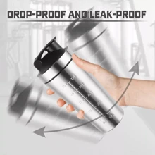 Protein Shaker Bottle Leak-Proof Metal Shaker Cup Stainless Steel Protein Mixer - Silver - View 2