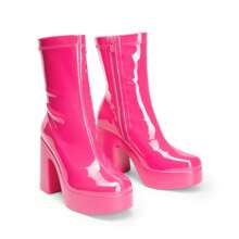 Women's Chunky Platform Ankle Boot High Block Heels Square Toe Lightweight Comfort Party Dress Booties Shoes For Women Women's Chunky Platform Ankle Boot High Block Heels Square Toe Lightweight Comfort Party Dress Booties Shoes For Women - 玫紅色 - 查看 6
