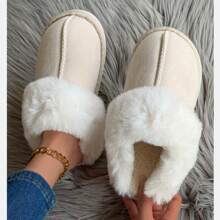 Women's Plush Lined Slippers, Wool Fluffy Moccasins,Outdoor Indoor Dual Use Slippers - trắng - Xem 3
