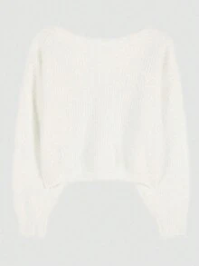 马海毛V领长袖毛衣，秋冬 - 米色 - 查看 6