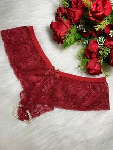 Women Crotchless Panties - Red - View 3