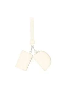 1 pieza Billetera llavero de doble bolsillo, Monedero de muñeca mini, Monedero portátil desmontable con correa para la muñeca, Carteras pequeñas, Bolsas de almacenamiento mini que ocupan menos espacio y son talla grande ligeras. Se puede guardar fácilmente en bolsillos, mochilas y bolsos, y es un excelente accesorio para diferentes escenarios como viajes, fitness y compras - Color rosa + beige