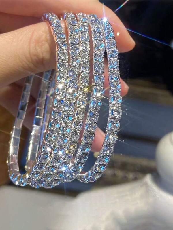 5pcs Shiny Bracelet Set Full Of Cubic Zirconia, Perfect For Girls' Party Accessories And Gifts
