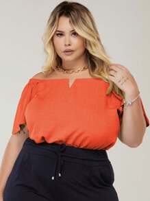Plus Size Blouses - Orange. - View 3