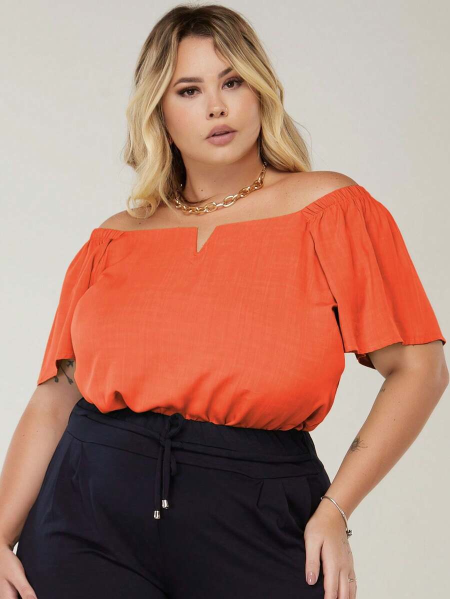 Plus Size Blouses - Orange. - View 1