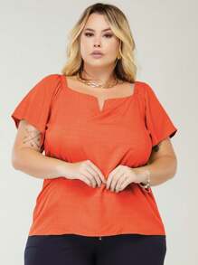 Plus Size Blouses - Orange. - View 2