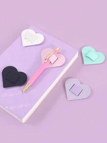 1 件爱心型自粘笔夹，创意 PU 皮革防水笔便携笔夹，居家学习阅读自粘笔夹，笔记本配件笔夹返校 - 彩色 - 查看 1