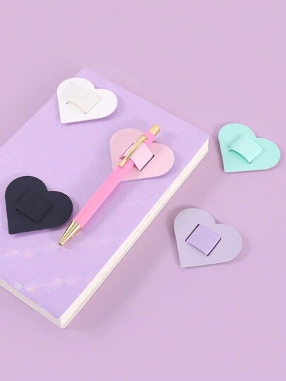 1 pieza Clip para bolígrafo autoadhesivo con diseño tipo amor, clip de bolígrafo portátil impermeable de PU creativo, clip de bolígrafo autoadhesivo para estudio en el hogar y lectura, accesorio de cuaderno, clip de bolígrafo vuelta al cole