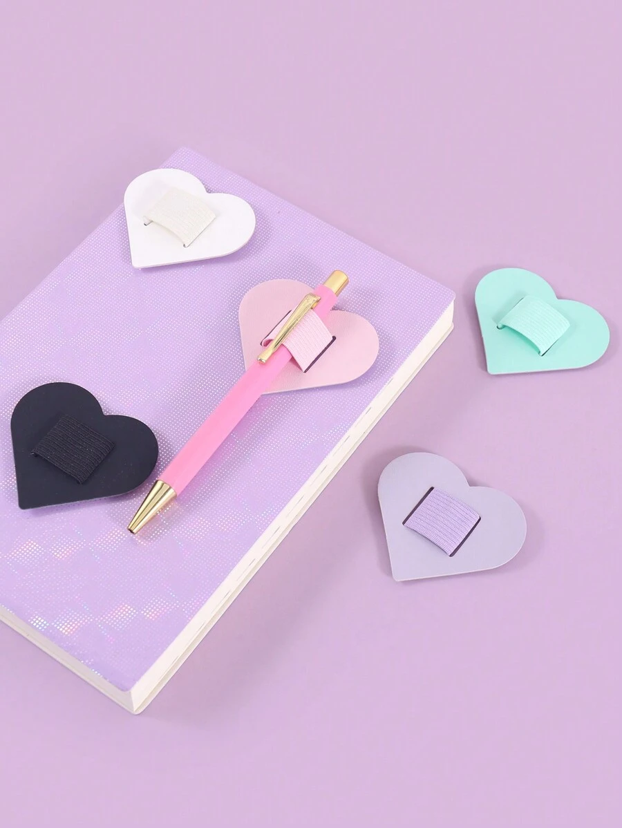 1 件爱心型自粘笔夹，创意 PU 皮革防水笔便携笔夹，居家学习阅读自粘笔夹，笔记本配件笔夹返校 - 彩色 - 查看 1