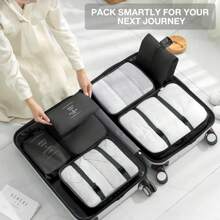 8 Set Travel Essentials, Suitcase Organizer Bags, Packing Cubes, Storage Bag, Travel Organizer Bags, Vacation Essentials, Travel Accessories, Cruise Essentials, Beach Essentials, Purse Essentials, School Supplies, Suitable For Organization And Storage - 黑色 - 查看 6