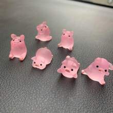 6 Stücke leuchtender niedlicher Mini Schwein Auto Dekorationsschmuck, DIY Cremekleber Harz Zubehör, kreatives Center Konsole Ornament Puppe