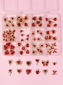 60pcs Red Heart Nail Charms Red Gold Luxury Alloy Charms For Nails Butterfly Crown 3D Gold Nail Art Rhinestones Gems Gold Nail Crystal Diamonds Jewelry Nail Art Supplies For Nails - Đỏ - Xem 2