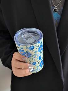 1pc Watercolor Flower Insulated Stainless Steel Cup, Double Walled Vacuum Bottle For Cold And Hot Drinks, Travel Mug For Outdoor And Gym Activities, Coffee Mug, Car Cup, Festival Gift, 350ml/11.8oz, 280ml/9.47oz