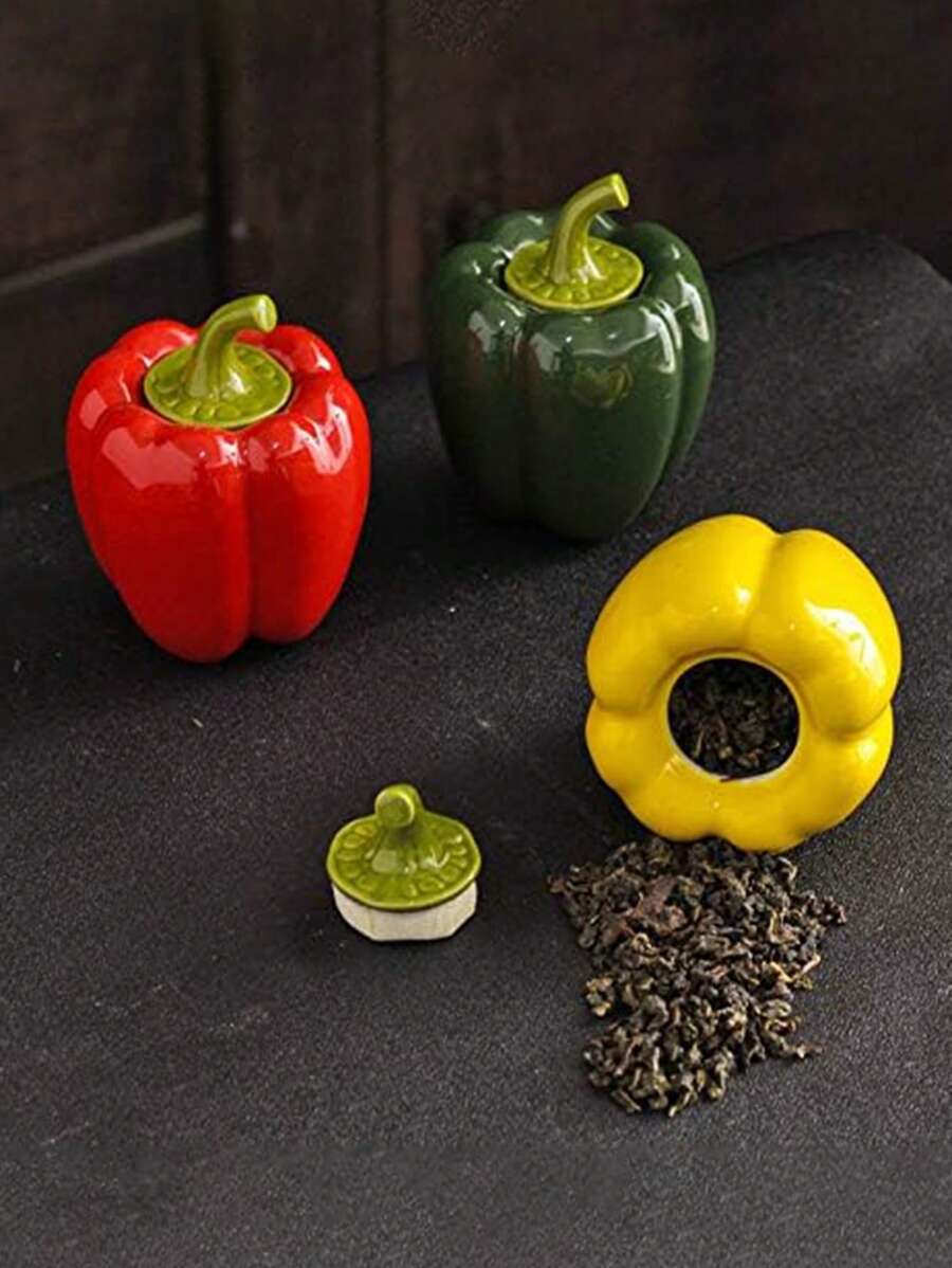 1pc Kitchen Canister With Lid For Yellow Chili Pepper Storage, Coffee Can, Ceramic Food Storage Container, For Coffee, Tea, Spices, Sugar, Nuts, Herbs - Multicolor - View 1