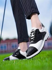 Giày Golf Nam Chuyên Nghiệp Mới, Giày Tập Golf Ngoài Trời Chống Trượt - Đen và trắng - Xem 2