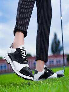 Giày Golf Nam Chuyên Nghiệp Mới, Giày Tập Golf Ngoài Trời Chống Trượt - Đen và trắng - Xem 4