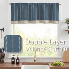 Vangao Nautical Valance Striped Linen Curtain Farmhouse Room Darkening Kitchen Valance For Living Room Bathroom Window Double Layer Blackout Window Valance Pinstripe Valance 1 Panel - Màu xanh lam - Xem 2