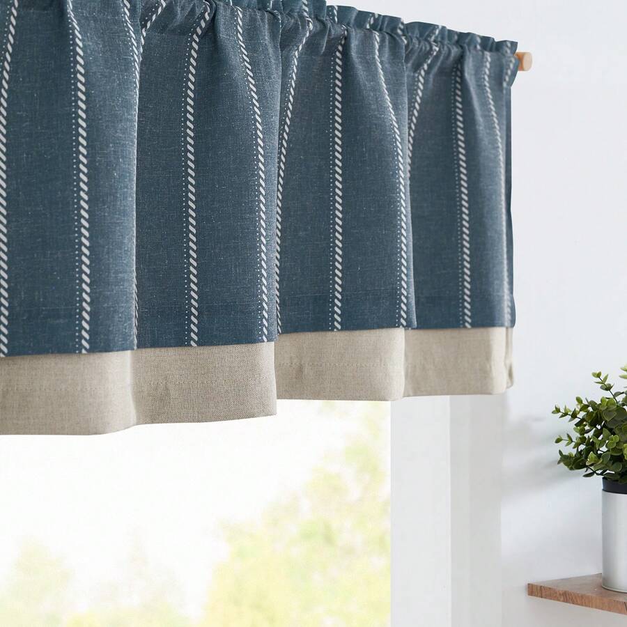 Vangao Nautical Valance Striped Linen Curtain Farmhouse Room Darkening Kitchen Valance For Living Room Bathroom Window Double Layer Blackout Window Valance Pinstripe Valance 1 Panel - Màu xanh lam - Xem 1