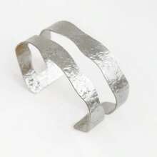 Bracelete Largo 2 Fios Texturizados Folheado Ródio Branco