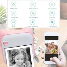 Mini Printer Sticker Maker, Portable Thermal Sticker Printer, Wireless Inkless Pocket Printer Inmpresora Label Printer Compatible With IOS & Android, Inkless Printer Mini With 10Rolls Thermal Paper And 1Roll Paper Inside The Printer - A31 Pink With 10Rolls Paper - View 3