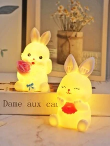 1 pieza Luz de noche con forma de lindo conejo que funciona con batería, luz de noche con forma de conejito linda con batería, luz de noche decorativa para habitación de niños, luz de noche con decoración de escritorio con forma de conejo, decoración del hogar, luz de noche para decorar la habitación, regalo para amigos, compañeros de clase, familia - Amarillo - Ver 8