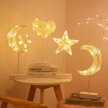 1入球形LED藤編燈飾，星，月，心和聖誕樹藤編設計，配有暖白LED燈和電池供電，藤編製造的裝飾性和創意夜燈，適用於房間，客廳，臥室和事件裝飾（求婚，節日，派對等） - 黃色 - 查看 10