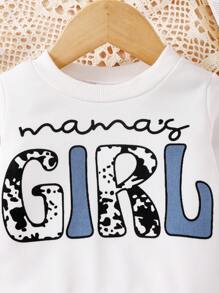Baby Girl Mama's Girl Letter Print Long Sleeve Sweatshirt And Butterfly Decor Flare Leg Jeans Set - White - View 4