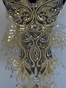 Lace Applique With Beaded Sequin Embroidery Floral Back Lace Appliques Patches For Craft Projects (Golden) - Gold - View 4