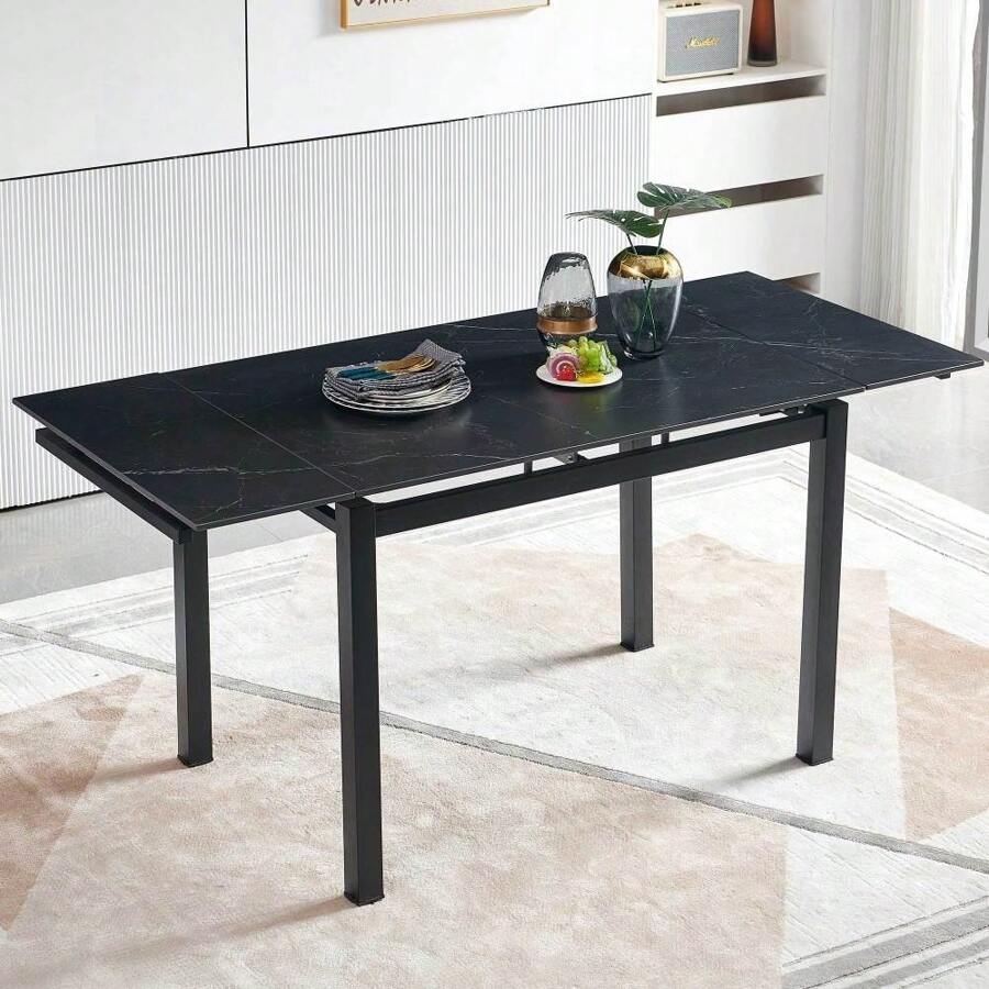 Black Ceramic Modern Rectangular Expandable Dining Room Table For Space-Saving Kitchen Small Space -Table - màu đen - Xem 1