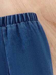 Baby Girl Cartoon Pentagram & Letter Printed Puff Sleeve Sweatshirt With Bow Decoration Flared Jeans Set