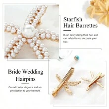 2pcs Bartosi Starfish Hair Clips, Gold Pearl Hair Pins, Crystal Hair Accessories, Bridal Wedding Headpiece, Decorative Hair Clips For Women And Girls, Claw Clips, Hair Slide, Hair Barrettes - Gold - View 6