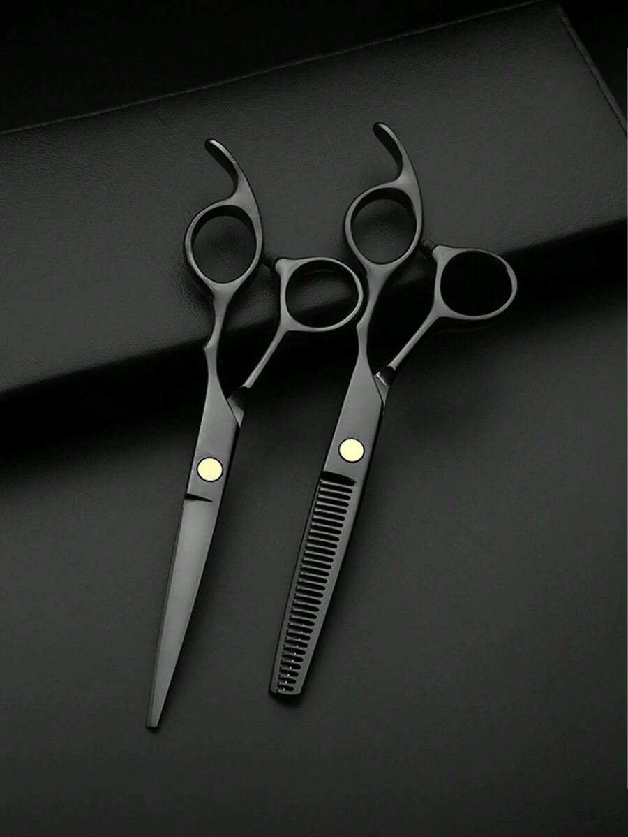 1pc/2pcs High Quality Hair Cutting Scissors Set, Stainless Steel Hairdressing Shears, Bangs Trimmer, Home Hair Cutting Tools - Black - View 1