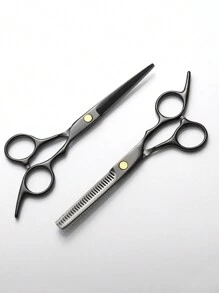 1pc/2pcs High Quality Hair Cutting Scissors Set, Stainless Steel Hairdressing Shears, Bangs Trimmer, Home Hair Cutting Tools - Black - View 5